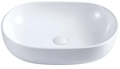 Eridanus Lavabo Ovalado sobre Encimera de Cerámica, para Guardarropa, Tocador, Blanco Brillo - 600 x 400 x 150 mm