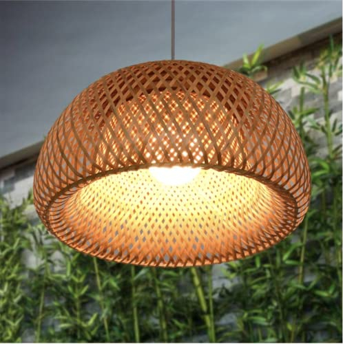 SHIKUN - Lámpara de techo tejida de bambú con pantalla, lámpara colgante de estilo vietnamita, lámpara de techo decorativa para restaurante, pasillo, sala de estar, bar, café, 30 x 18 cm