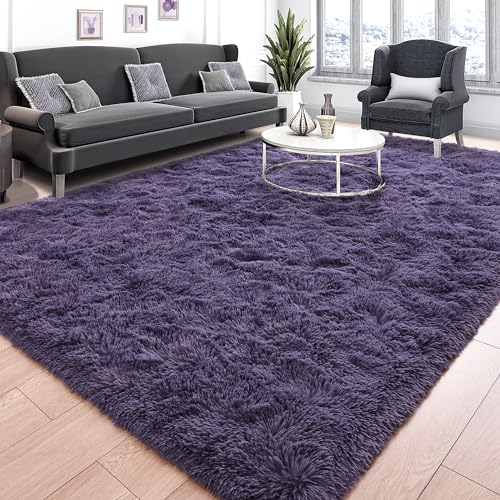 Tepook Superweicher, flauschiger Teppich für Schlafzimmer, moderner zotteliger Teppich, flauschiger Kinderteppich für Wohnzimmer, Plüsch, Innenbereich, Kinderzimmer, grau-violett, 1.2 x 1.8 m