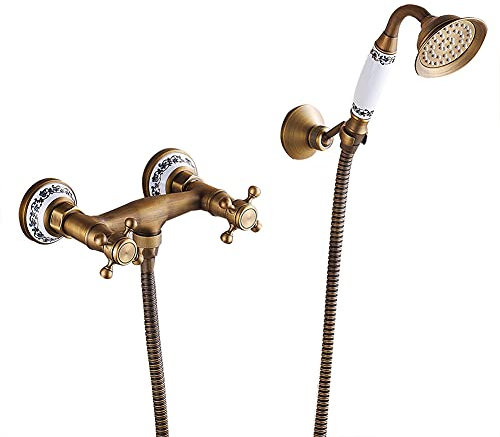 Gx Grifo Bañera con Alcachofa De Mano Mezclador De Bañera De Negro Latón Montaje En Pared, Incluye Soporte Y Manguera De 150 Cm, Dos Asas Grifo De Ducha, Antiguo