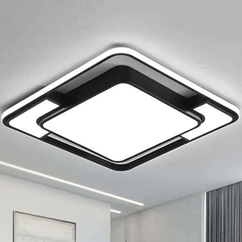 Style home LED Deckenleuchte 90W Deckenlampe, dimmbar mit Fernbedienung 3000-6000K, Ø42*6 cm, quadratische Leuchte für Wohnzimmer Schlafzimmer Kinderzimmer Büro, Schwarz