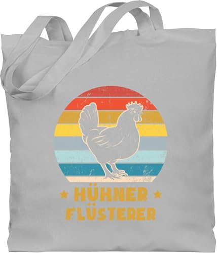 Baumwolltasche - Sprüche Statement mit Spruch - Hühner Flüsterer Vintage - Unisize - Hellgrau - sprüche, huhn jutebeutel tasche spruechen stofftasche einkaufstasche geschenk zur einschulung