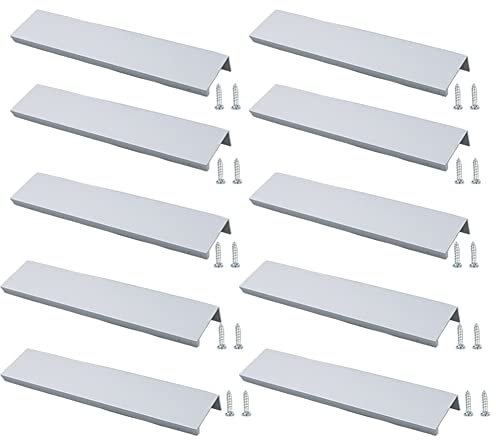 JNRFTY 10 Stück Silber Griffe Versteckt Modernes Möbelgriffe Küchengriffe Griffe schubladengriffe Aluminium Mit 20 Schrauben Küche Griffe Lochmitte 192MM
