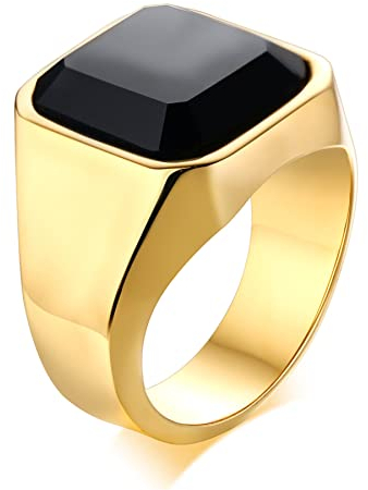 JewelryWe Schmuck Siegelring Herren-Ring Edelstahl Glas Stein Klassiker Viking Ringe Bandring mit Gravur Geschenke für Männer Gold Größe 62