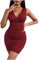Sisifa Abendkleid Kurz Damen Sexy V-Ausschnitt Minikleid Glitzer Pailletten Bodycon Ruched Ärmellos Cocktailkleid Tank Enges Wickelkleid Partykleid Clubwear Nachtkleid