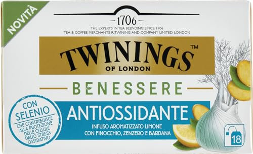 Te' Twinings Benessere Antiossidante 18 Filtri Infuso Finocchio Zenzero Bardana