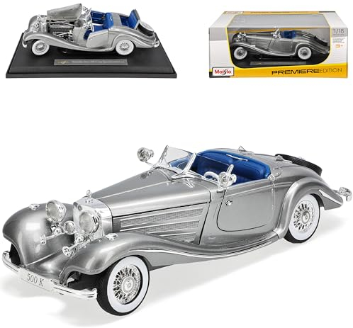 Mercedes-B 500K Typ Special Roadster Cabrio Silber Grau 1934-1936 1/18 Modell Auto mit individiuellem Wunschkennzeichen
