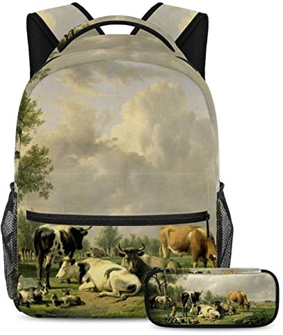 Weide Kuh Ziege Junge Schulranzen Set für Teenager Mädchen Jungen Kinder, Student Büchertasche Rucksack Rucksack mit Federmäppchen für Primary Secondary Junior, multi Schulranzen-Sets