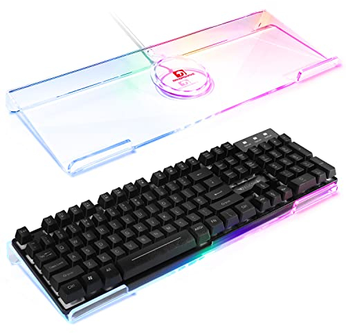 Computer Keyboard Stand, Clear Acrylic PC Keyboard Tray Holder, 366 Kinds RGB Backlight Tilting Keyboard Lifter, Ergonomic Keyboard Riser, for Computer Gaming and Typing, Office Desk, Home, School