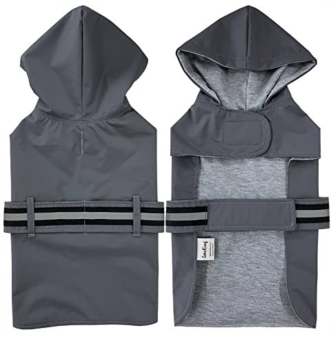 LeerKing Hunderegenmantel mit weichem Futter Regenjacke Wasserdicht Regenmantel Hund für kleine, mittlere und große Hunde Länge 11 bis 71 GY M