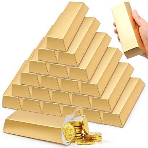 JJQHYC 20 Pezzi Scatola Regalo Caramelle a Forma di Lingotto d'Oro, Scatoline Bomboniere per Feste Pirata, Tesoro, Compleanno Decorazione Bar d'Oro Regalo per Bambini