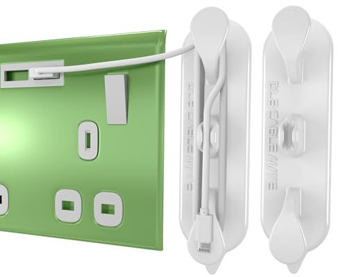 DL8 Cable Mate - Self-Adhesive USB Cable Tidy - Holder Clip for Tidy Charging - Wall Mounted Cable Organiser - for Home, Office, Car - Cable Management & Desk Organisation for Power Cords - White