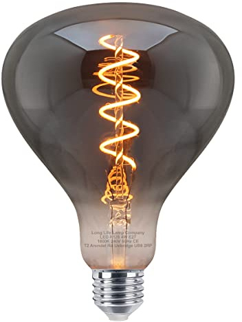 Long Life Lamp Company LED Filament Light Bulb E27 Smoked Glass Tear Drop Vintage Light Bulb Edison Classic 4w Coil R125-GREY