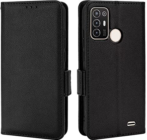 Topme Estuche de Cuero para ZTE Blade A52 (6.52 Inches), [ Funda para Teléfono de la Serie con Patrón de Lichi Simple] - Negro