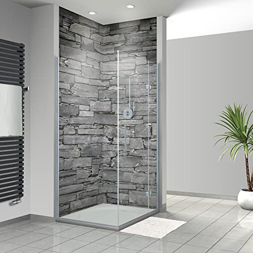 WANDFREUDE individuelle Duschrückwand Aluverbundplatte auf Maß (2 Stück - Grauer Schiefer - Seidenmatt) – Dusche Wandverkleidung Duschwandverkleidung Duschrückwände