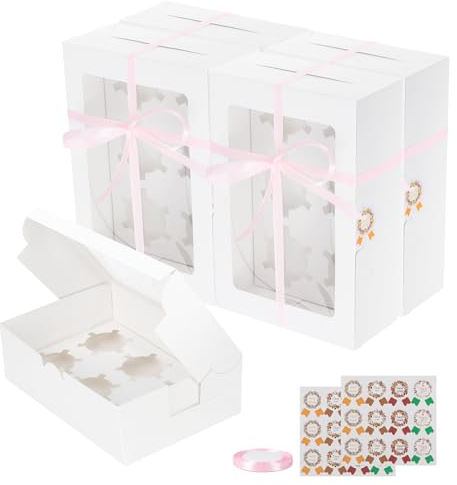 Fippy 20 Stück Cupcake Box 6er Cupcake Muffin Box mit Sichtfenster, Kuchenboxen Karton Cupcake Schachtel für Muffins Cupcakes Desserts Kuchen