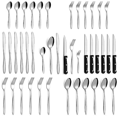 Juego de cubiertos, Gymdin Cubiertos 6 Personas, Cubiertos Acero Inoxidable de 36 Piezas con Cuchillo para Carne, Cubiertos Elegante y Moderna, Apta para Lavavajillas