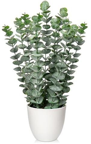 Briful Kunstpflanze Eukalyptus Künstliche Pflanze Wie Echt Zimmerpflanzen Dekopflanzen im Weißen Topf, Höhe 40 cm