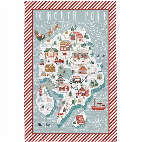 Ulster Weavers - The North Pole Map Tea Towel (74 x 48cm) - 100% Cotton - Washable - Father Christmas Home Dish Cloths/Dish Towel - Santa Home Christmas Tea Towel in Red - Kitchen Accessories & Decor