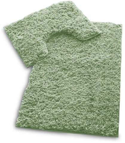 VELVETIO Bath Mats & Pedestal Set, Zero Twist Fluffy Super Soft 100% Microfiber Non-Slip Shaggy 2 Piece Bathroom Rugs, Extra Thick Machine Washable Water Absorbent Toilet Rug Sets, Sage Green