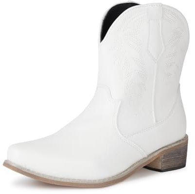 Aro Lora Stivaletti da Cowboy Western Chunkyrayan Stivali e Stivaletti Donna Scarpe Alto Mollet, bianco, 41 EU