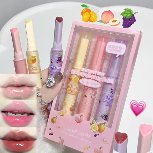 Mrettick 3 Farben Jelly Lippenstift, Getönter Lipgloss Herzform Lippenfleck, Spiegel Feuchtigkeitsspendender Jelly Love Lippenstift, lang anhaltender feuchtigkeitsspendender