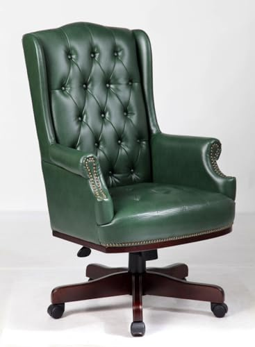 Fine Chairs Chesterfield Antique Style PU Leather Managers Directors High Back Desk Office Computer Captains Chair (Green)