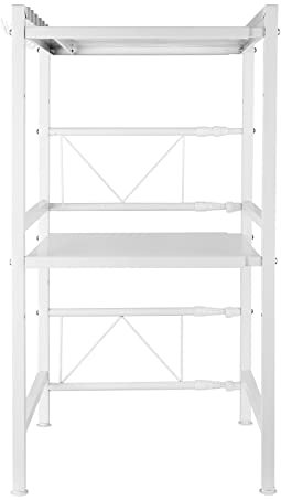 Mensola Salvaspazio Estensibile Porta Microonde in Acciaio, Scaffale Cucina doppio con 2 ripiani Portaspezie, Mobile Organizer con Ganci e Piedini Antiscivolo,Moderno-40/64*36,5*78 cm--Bianco