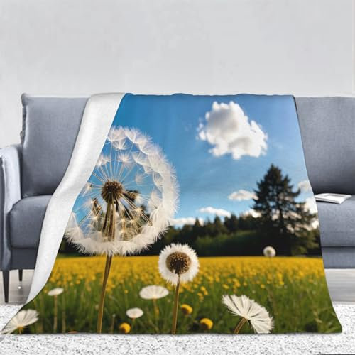 3D Pusteblume Kuscheldecke Flauschig Flanell Natürliche Landschaft Decken Wohndecke Flanelldecke Sofadecke Couchdecke Geschenke für Kinder Erwachsener Decke 180x200cm