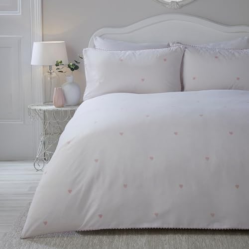 Serene Dekoratives Herz, pflegeleichtes Bettbezug-Set, Einzelbettgröße in Blush