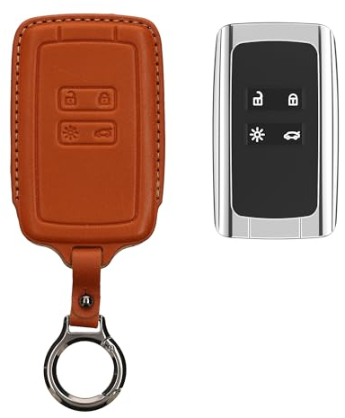 kwmobile Accessoire Clef de Voiture Compatible avec Renault Smart Key 4-Bouton (Keyless Go Uniquement) Coque - Coque clé de Voiture en Cuir véritable avec Porte-clés - Marron