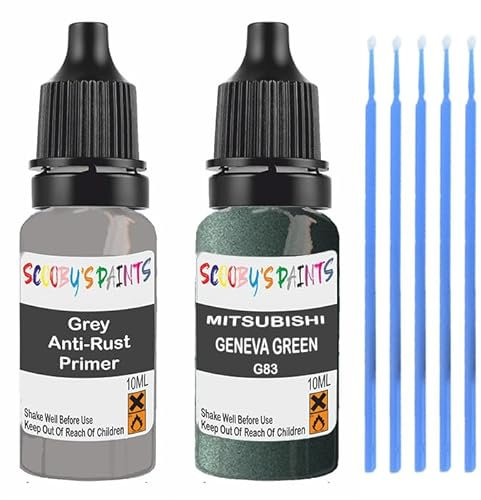 SCOOBYS PAINTS BACK IN THE MIX Touch Up Paint For Mitsubishi Geneva Green G83 Scratch Stone Chip Repair With Grey Primer