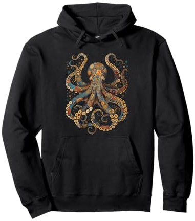 Octopus Floreale Vintage Fiori Calamari Kraken Scuba Diving Felpa con Cappuccio