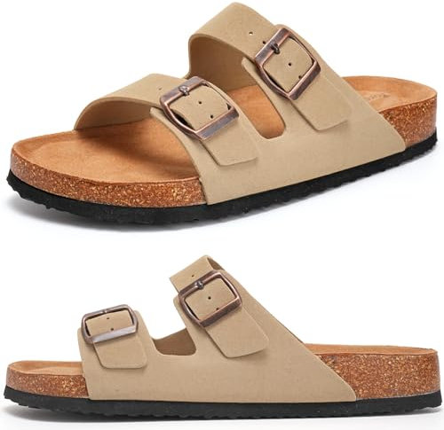 Herren Pantoletten Sandalen Hausschuhe Flache Latschen Sommerschuhe Erwachsene Schlappen Arbeitsschuhe Bequeme Classic(Khaki,46 EU)