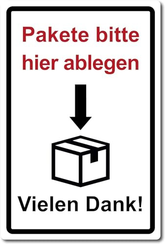 Pakete bitte hier ablegen Aufkleber 20 x 30 cm (wetterfest)