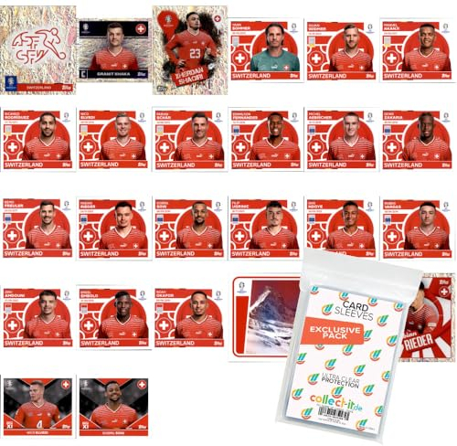 Bundle mit UEFA EURO 2024 Germany - Sammelsticker - Mannschaftspaket - Schweiz + Exklusive collect-it Hüllen