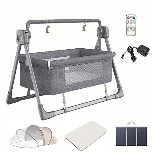 Electric Baby Swing Rocking Chair, Adjustable Bedside Cribs for Infant Newborn Unisex - Automatic Rocking Recliner Crib Basket, Baby Safe Bed