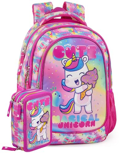 Clondo Schoolpack Julian Ross Unicorno Con Gelato Zaino Scuola Elementare Con Astuccio 3 Scomparti Riempito Bambina, Regalo, Multizip