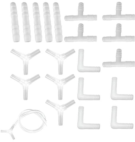DHWEKU 20 Pezzi Connettori Plastica Valvola, Tubo Aria per Acquario, Connettori per Tubo dell’Aria Acquario, Raccordi per Tubo Aria Acquario, L, I, Y, T-Connettori, per Acquario
