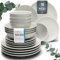 Steingut Geschirrset 4 Personen Hygge 16 tlg. TESTSIEGER, Traumhaftes Skandinavisches Steingut Geschirr Set, Schüssel- und Teller Set, Tafelservice 4 Personen, Geschirrsets Pure Living in Beige