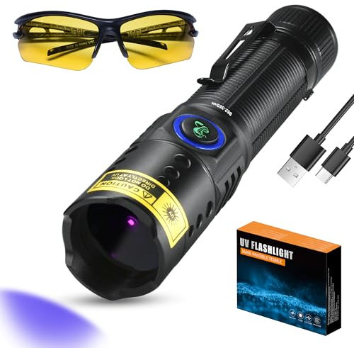 DARKBEAM Taschenlampe UV Lampe 365nm - Mini & leistungsstarke LED Ultraviolett Schwarzlicht Taschenlampen - Wiederaufladbare UV Lampe für AC-Leck, Harzaushärtung, Handheld Tierurindetektor