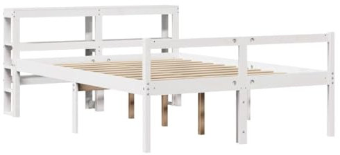 vidaXL Seniorenbett, Komfortbett Holzbett mit Kopfteil ohne Matratze, Massivholzbett Doppelbett für Schlafzimmer, Bett Bettgestell mit Lattenrost, Weiß 140x200cm