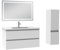 AICA Ensemble Meuble Salle de Bain 100cm Simple Vasque avec Colonne et Miroir 3 Couleurs Blanc