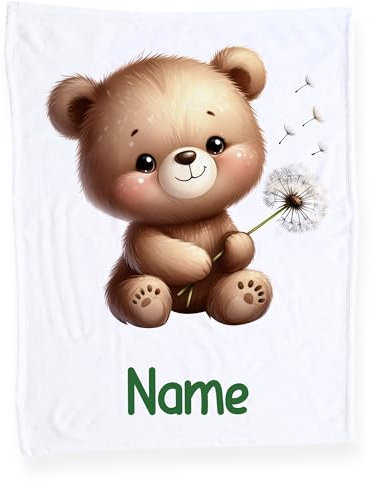 GRAZDesign Babydecke mit Namen, Weiche Kuscheldecke mit Bär, Schmusedecke zur Geburt als Geschenk