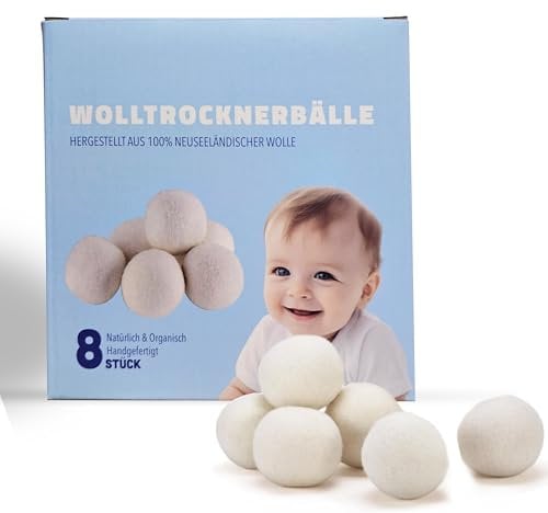 Amandu ® Premium Wolltrocknerbälle - XXL 8er Set - 100% Neuseeländische Wolle, für effizientes Trocknen & weiche Wäsche - natürliche Alternative zu Weichspülern, umweltfreundlich & wiederverwendbar