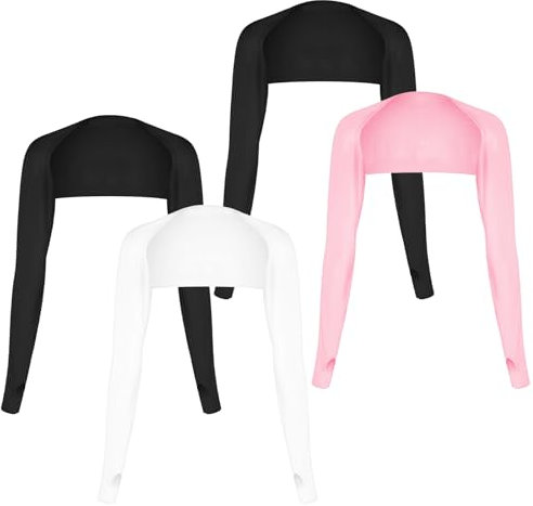 Grevosea 4 Stück UV Schutz Bolero Schal Fortschrittlicher Anti UV Arm Armmanschette kühlende Schal Armstulpen Damen mit Fingerloch zum Golfen,Reiten,Autofahren(schwarz, weiß, rosa)