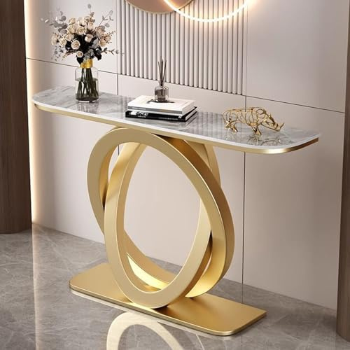 HARELA Moderner Konsolentisch mit Metallfuß, Eingangsbereich Deko Tisch, Oberfläche aus Marmoriertes Muster, Infacher Sofa Tisch, für Eingang, Flur, Vorzimmer, Wohnzimmer(Gold C,150cm/59in)