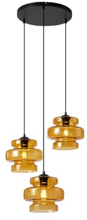 Qazqa Retro Pendelleuchte, Pendellampe - Denise - Orange, Rund, 3-flammig, 50cm,