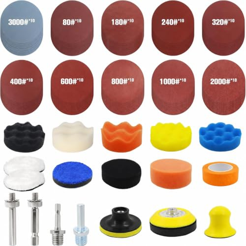 Accesorio de pulido para amoladora angular, 75 mm | juego de accesorios de lijado 80-3000#, vástago de 8 mm y 6,35 mm para pulidora de coche, cera, sellado brillante