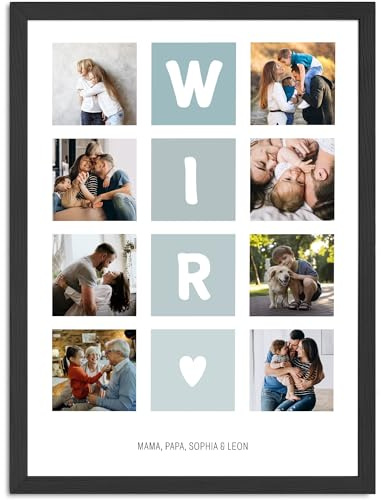 SpecialMe® Fotoposter Familie Wir personalisiert Collage mit 8 Fotos & Wunschtext Geschenk Familie individuelle Wanddeko Wohnzimmer Weiss